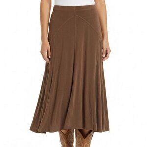 Coldwater Creek Maxi Skirt Elastic Waist A-Line Med. Brown Travel Western sz Med